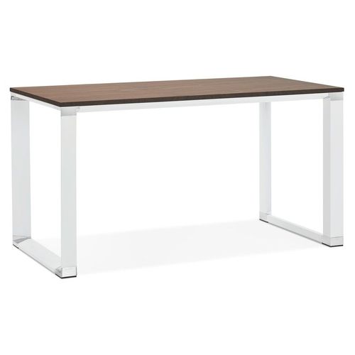 Petit Bureau Droit Design 'xline' En Bois Finition Noyer Et Métal Blanc - 140x70 Cm