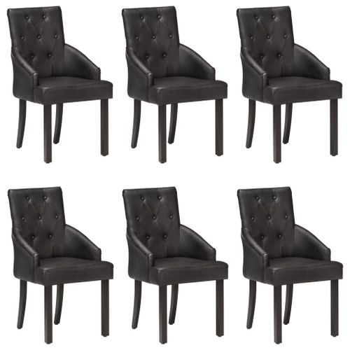 Vidaxl Chaises De Salle À Manger 6 Pcs Noir Cuir De Chèvre Véritable