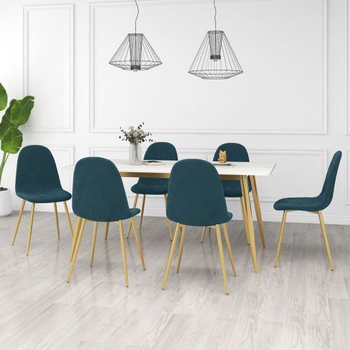 Vidaxl Chaises De Salle À Manger 6 Pcs Bleu Velours