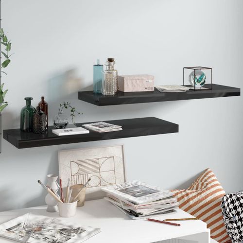 Vidaxl Étagère Murale Flottante 2 Pcs Noir Brillant 80x23,5x3,8 Cm Mdf