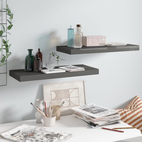 Vidaxl Étagère Murale Flottante 2 Pcs Gris Brillant 60x23,5x3,8 Cm Mdf