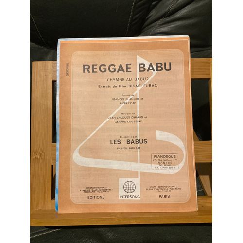Reggae Babu Partition Chant Piano Accords Film Signé Furax Ed. Intersong 1981