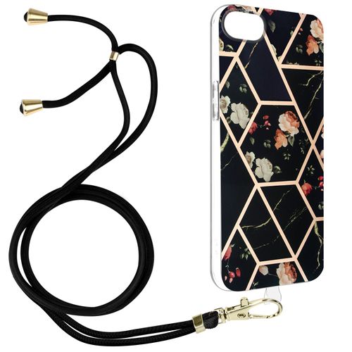Coque Cordon Iphone Se 2022 / 2020 Et 8 / 7 Motif Géométrique En Silicone Noir