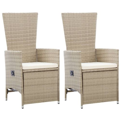 Vidaxl Chaises Inclinables 2 Pcs Et Coussins Résine Tressée Beige
