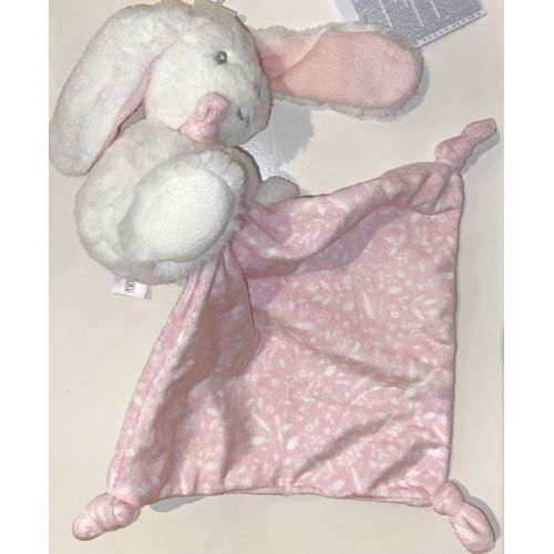 Doudou Lapin Blanc Mouchoir Rose Feuillage Blanc Peluche Jouet C&a Soft Toy Comforter Bunny White Pink Baby