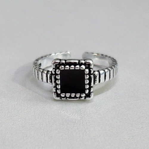 Bague En Argent Sterling 925 Pour Hommes Et Femmes, Bague Ouverte De Couleur Argent Thaïlandais, Pierre Noire Carrée, Nouvelle Tendance Géométrique, S-R572