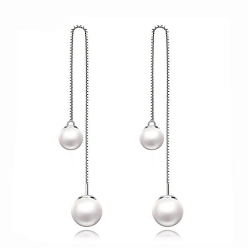 Boucles D'oreilles En Argent Sterling 925 Pour Femmes, Élégantes, Double Perle, Longue Chaîne, Ligne D'oreille, Bijoux, Cadeaux, S-E87