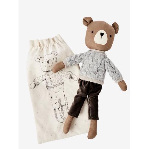 Doudou Ours Vertbaudet Poupee Petit Ourson Marron Pull Laine Pantalon Velours Peluche Nounours