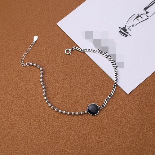 Bracelet En Argent Sterling 925 Pour Femmes, Simple, Rond, Noir, Goutte, Glaçure, Bijoux Chaîne De Perles, Cadeaux, Vente En Gros, S-B392