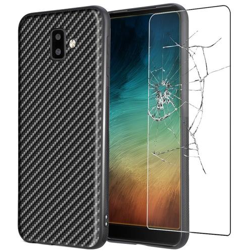 Ebeststar - Coque + Film En Verre Trempé Pour Samsung Galaxy A52, A52s 5g Etui Vitre Motif Fibre Carbone Design, Noir [Dimensions Precises Smartphone : 159.9 X 75.1 X 8.4 Mm, Écran 6.5''] [Nb: Lire Description]