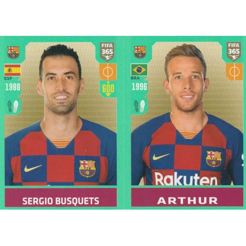 N° 97 A / 97 B - Stickers Image Vignette - Panini Fifa 365 - 2020 - The Golden World Of Football - Sergio Busquets / Arthur - Fc Barcelone