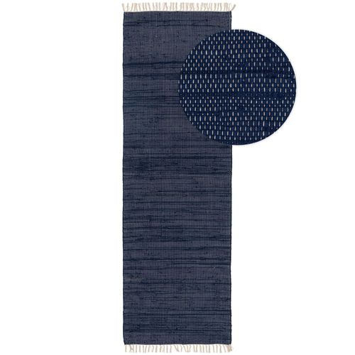 Tapis Poil Ras Fabriqué À Partir De Matériaux Recyclés Tom Bleu Foncé 80x300 Cm - Tapis Poil Court Design Moderne Pour Salon