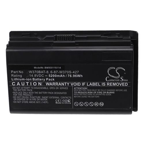 vhbw Batterie compatible avec Clevo NP6370, P370EM, W350ET, W350ETQ, W350ST, W350STQ, W355SS, W355SSQ ordinateur portable (5200mAh, 14,8V, Li-ion)