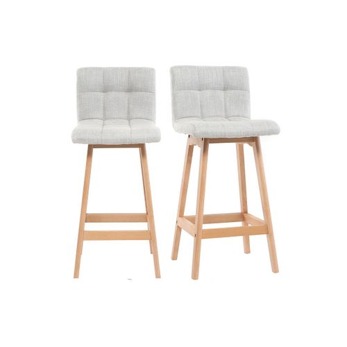 Tabourets De Bar En Tissu Gris Clair Et Bois H65 Cm (Lot De 2) Klaris