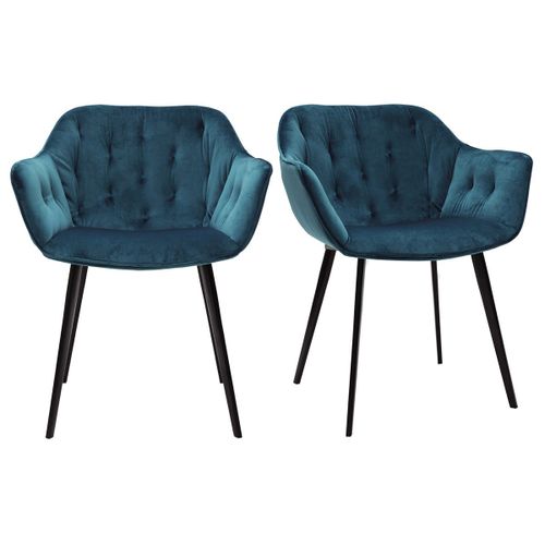 Chaises Design En Velours Bleu Pétrole Et Pieds Métal Noir (Lot De 2) Burton