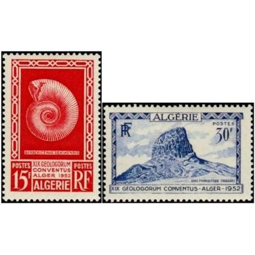 Algérie, Département Français 1952, 1er Congrès D'archéologie À Alger, Très Beaux Timbres Neufs** Luxe Yvert 297 Fossile Berbericeras Sekikensis Et 298 Dyke Phonolithique Dans Le Hoggar.