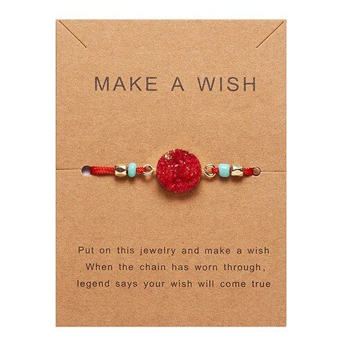 Bracelet De Cartes En Papier Tissé En Pierre Naturelle Colorée Pour Femme, Ajustable, Porte-Bonheur, Chaîne Rouge, Bijoux À La Mode