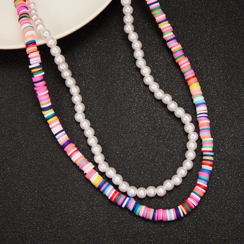 Collier Ras Du Cou Imitation Perles En Argile Polymère Pour Femmes, 2 Pièces, Collier Perlé Coloré, Nouvelle Tendance, Bijoux De Voyage