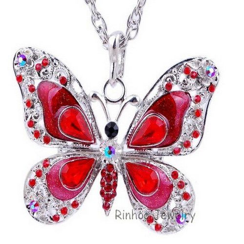 Collier Et Pendentif Papillon En Cristal Émail Pour Femmes, Accessoires D'automne Populaires, Hanche, Chaîne Longue