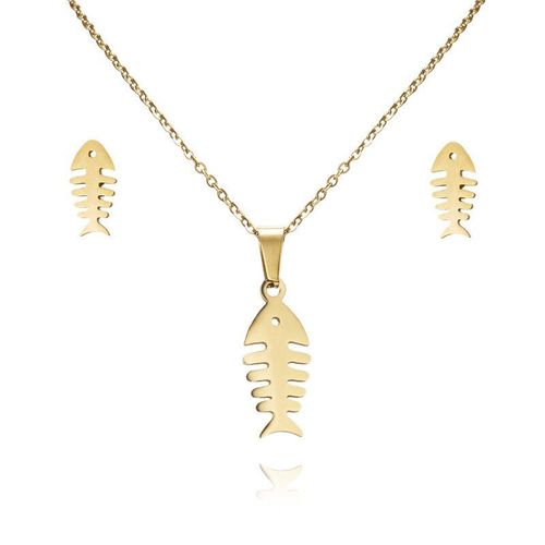 Ensemble De Bijoux En Acier Inoxydable Pour Femmes, Bijoux En Forme D'ananas, Fleur, Papillon, Cheval, Animal, Poisson, Os, Boucles D'oreilles, Couleur Or