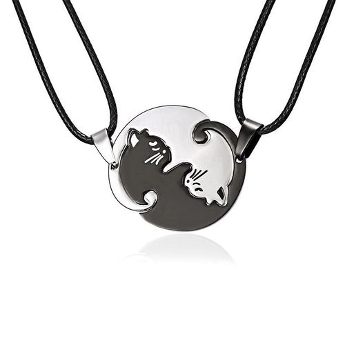 Collier Avec Pendentif Chat Yin Yang, En Acier Inoxydable, Noir, Blanc, Pour Couple, Meilleur Ami, Cadeau D'amitié, Nouveau