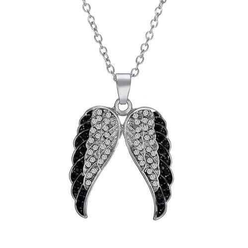 Collier Ailes D'ange En Cristal Pour Femmes, Chaîne Pendentif De Mariage, Bijoux Cadeau Ailes De Couleur Argent Noir