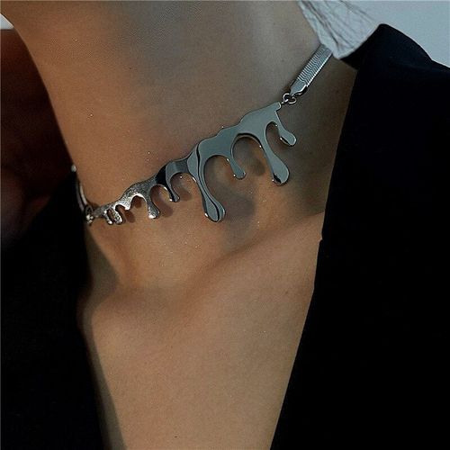 Collier Ras Du Cou Avec Pendentif En Forme De Goutte D'eau Pour Femmes, Chaîne En Métal, Lave, Acier Inoxydable, Bijoux À La Mode