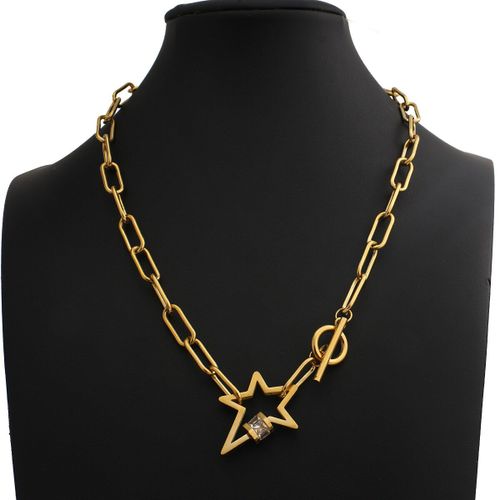 Collier Punk Avec Pendentif Étoile En Acier Inoxydable Zircon, Pour Hommes Et Femmes, Chaîne En Métal De Couleur Or Et Argent, Ras Du Cou, Bijoux