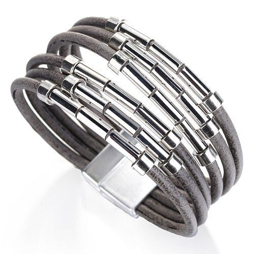 Amorcome Bracelet En Cuir Multicouche Pour Femmes Unisexe Bijoux Strass Alliage Charme Cuir Bohême Bracelets D'enveloppement