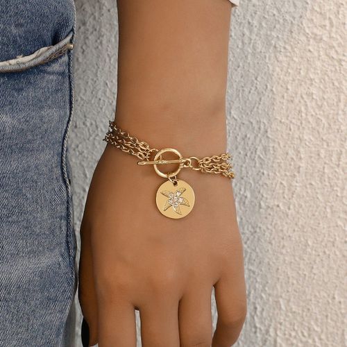 Bracelets À Breloques Multicouches Pour Femmes, Chaîne Simple, Strass Rond De Caractère, Feuille De Noix De Coco, Bijoux Cadeau De Fête