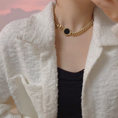 Collier Rond En Titane Et Acier Pour Hommes Et Femmes, Chaîne Épaisse Avec Chiffres Romains, Noir Et Blanc, Nouvelle Collection De Bijoux Double Face