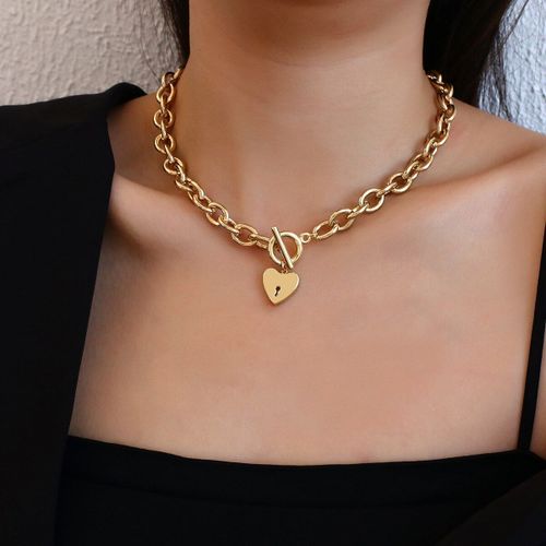 Collier Avec Pendentif En Forme De C¿Ur Pour Femme, Bijou Romantique En Métal Plaqué Or, Chaîne Épaisse, Ras Du Cou, À La Mode