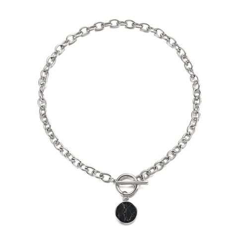 Collier Avec Pendentif En Pierre Noire Naturelle Pour Hommes Et Femmes, Chaîne Ras Du Cou Épaisse, Couleur Argent, Bijoux À La Mode, Offre Spéciale