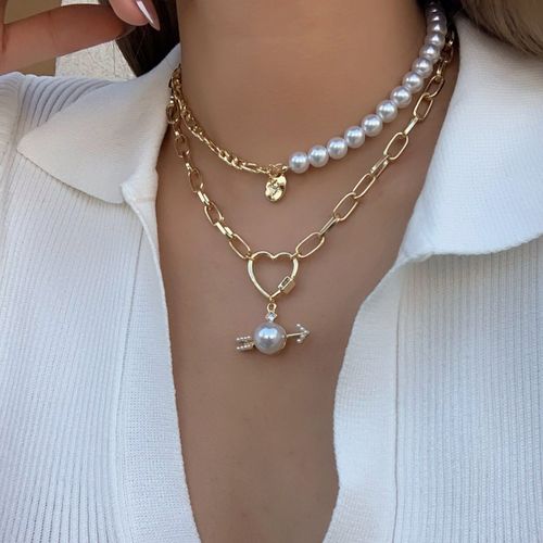 Collier Ras Du Cou Multicouches Pour Femmes, Bijoux, C¿Ur De Perle, Accessoires Empilables, Cadeau, Nouvelle Mode