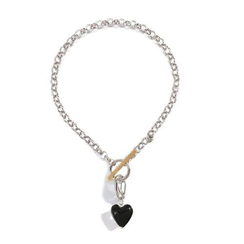 Collier Avec Pendentif En Forme De C¿Ur Pour Femme, Vintage, En Verre Blanc Et Noir, Punk, Chaîne En Métal Épais, Ras Du Cou, Bijoux De Fête