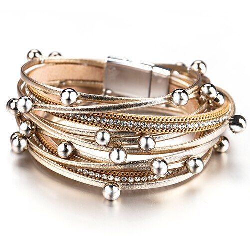 Bracelets Bohémiens En Cuir Couleur Or Pour Femmes, En Alliage De Strass, Accessoires Bijoux De Couple, À La Mode