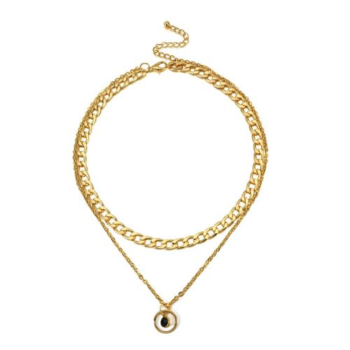 Colliers Ras Du Cou Pour Femmes, Chaîne De Couleur Or Et Argent, Style Bohème, Pendentif Rond En Pierre Noire, Bijoux