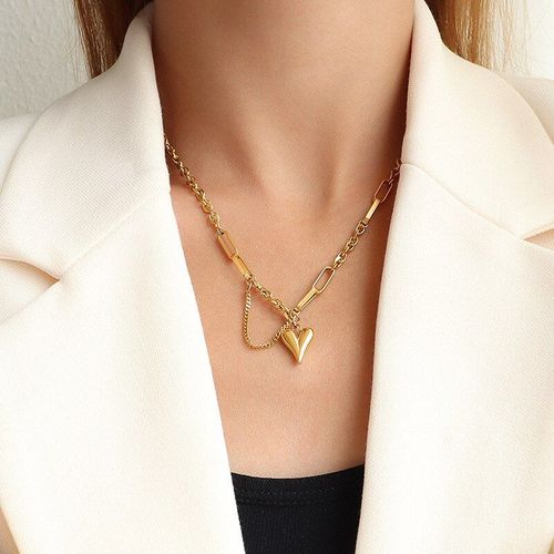 Collier En Titane Et Acier Inoxydable Pour Femmes, Pendentif C¿Ur D'amour, Chaîne À Maillons, Ras Du Cou, Bijoux À La Mode, Nouveau Design, 316