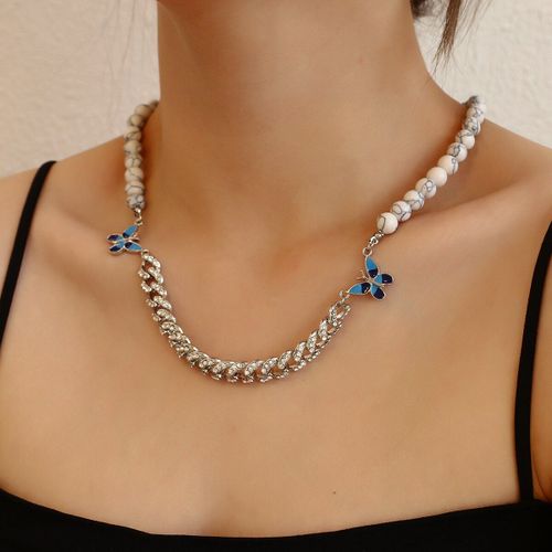 Collier Punk Avec Strass Papillon Pour Femmes, Chaîne Cubaine En Perles Irrégulières Blanches, Style Élégant, Bijoux Tendance, Nouveau Design
