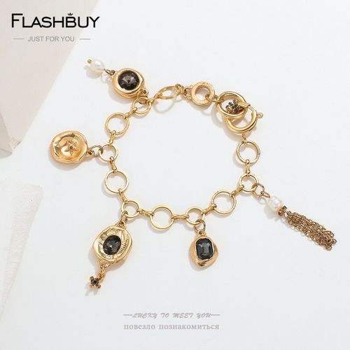 Bracelets À Breloques Géométriques, Vintage, Chic, Cristal Noir, Glands De Tempérament, Chaîne En Métal, Bijoux, Cadeau D'anniversaire
