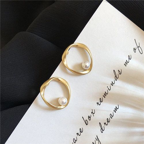 Boucles D'oreilles Géométriques En Métal Doré Pour Femmes, Bijoux Minimaliste À La Mode, Perle, 2020