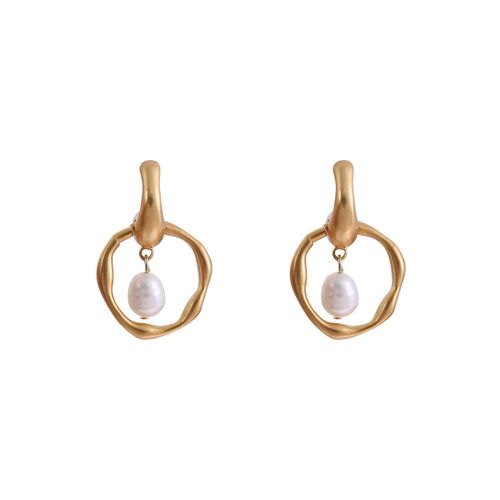Boucles D'oreilles Rondes Géométriques Pour Femme, Bijoux Vintage, Couleur Or Mat, Pendentif En Perle, Nouvelle Collection