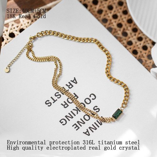 Collier Doré En Acier Inoxydable Pour Femmes, Chaîne En Zircone Verte, En Métal Et Pierre De Cristal, Bijoux