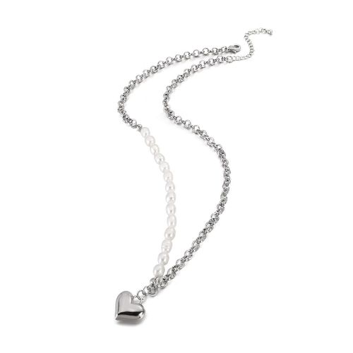 Collier Avec Pendentif En Forme De C¿Ur Pour Femme, Chaîne En Cuivre Plaqué Or Véritable, Style Baroque, Bijou Ras Du Cou, Perle Naturelle