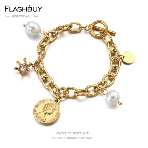Bracelet En Titane Et Acier Inoxydable Pour Homme Et Femme, Bijoux À Chaîne Épaisse, Perle, 316 L