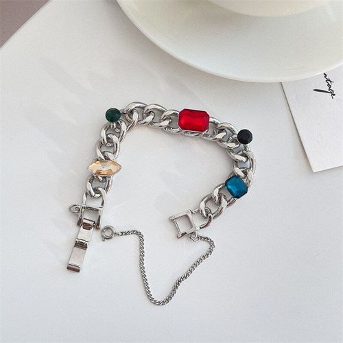 Bracelets Avec Pendentif Rond En Acrylique Noir Pour Femmes, Chaîne Cubaine, Simple, Chic, En Acier Inoxydable, Texture, Tendance, Bijoux De Poignet
