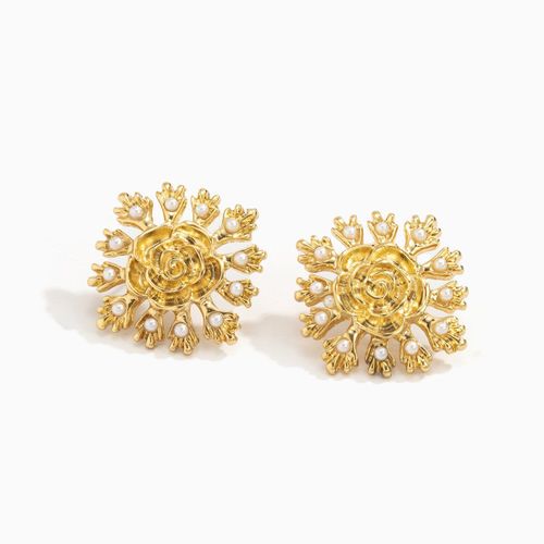 Boucles D'oreilles En Alliage De Métal Pour Femmes Et Filles, Bijoux Simples Et Tendance, Couleur Or Argent, Perle Rose Fleur