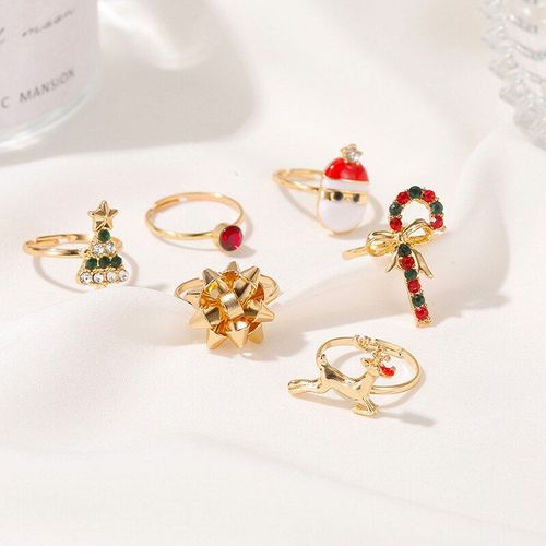 Ensemble De 6 Bagues De Noël En Cristal Doré Pour Femmes, Ensemble De Bijoux De Serviette, De Dessin Animé, Cadeau De Fête Du Nouvel An
