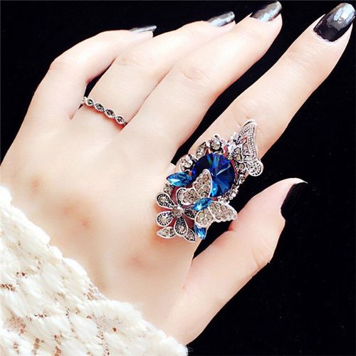 Bague De Luxe En Cristal Violet Et Bleu Pour Femmes, 2 Pièces/Ensemble, Vintage, Papillon, Strass, Bijoux Pour Banquet De Mariage