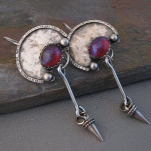 Boucles D'oreilles En Forme D'éventail Pour Femmes, Pendentif Tribal Gitane En Pierre Violette Et Orange, Bijoux Punk Vintage En Métal Antique